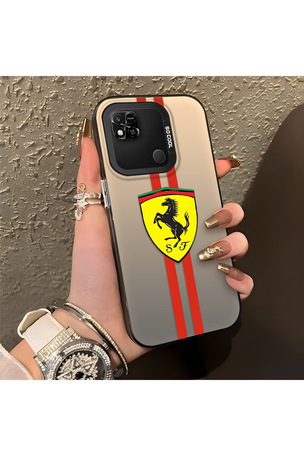 Redmi 9C Compatible Silicone Edge Hard Back Anti-Fall Phone Case Ferrari Patterned