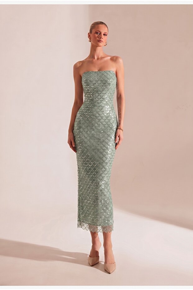 Maya Mint Midi Elbise - 1