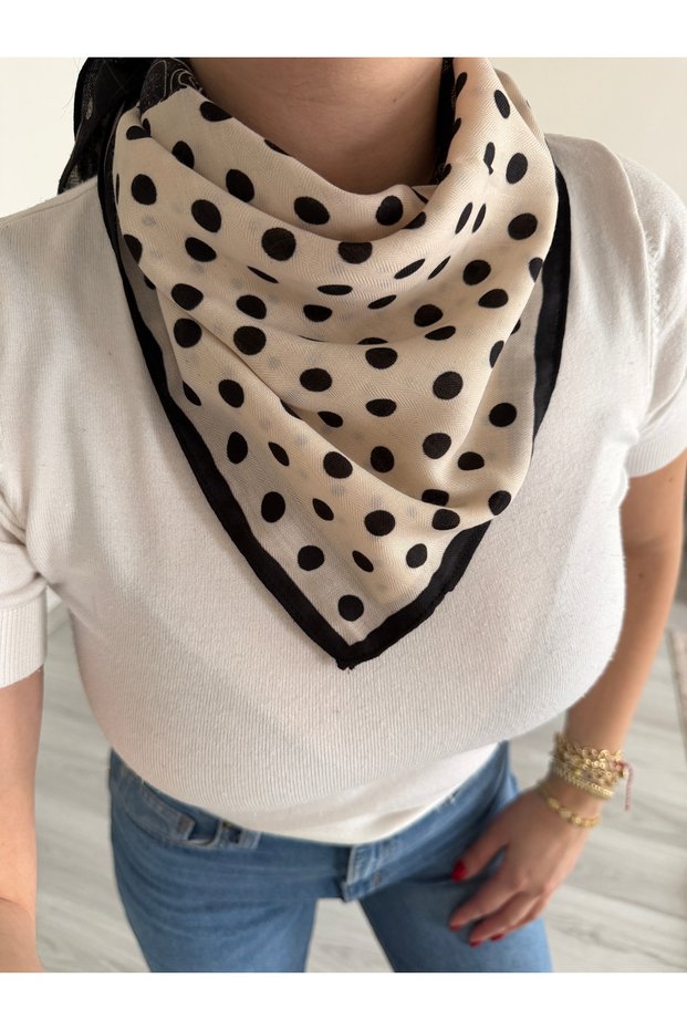 Soft Textured Women's Scarf - Black Polka Dot