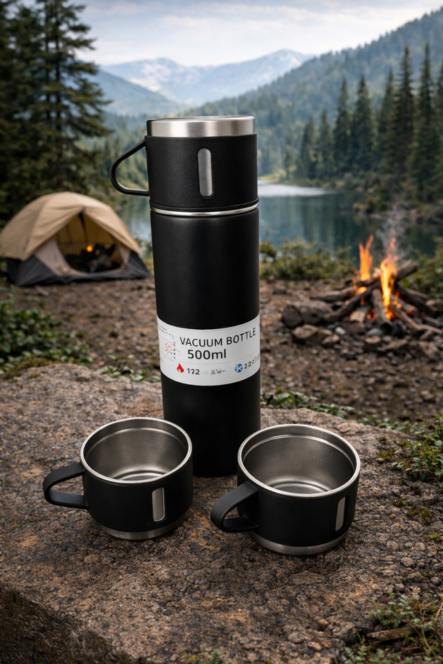 500ml Stainless Steel Thermos Set with Cup Camping, Travel Picnic Thermos Set