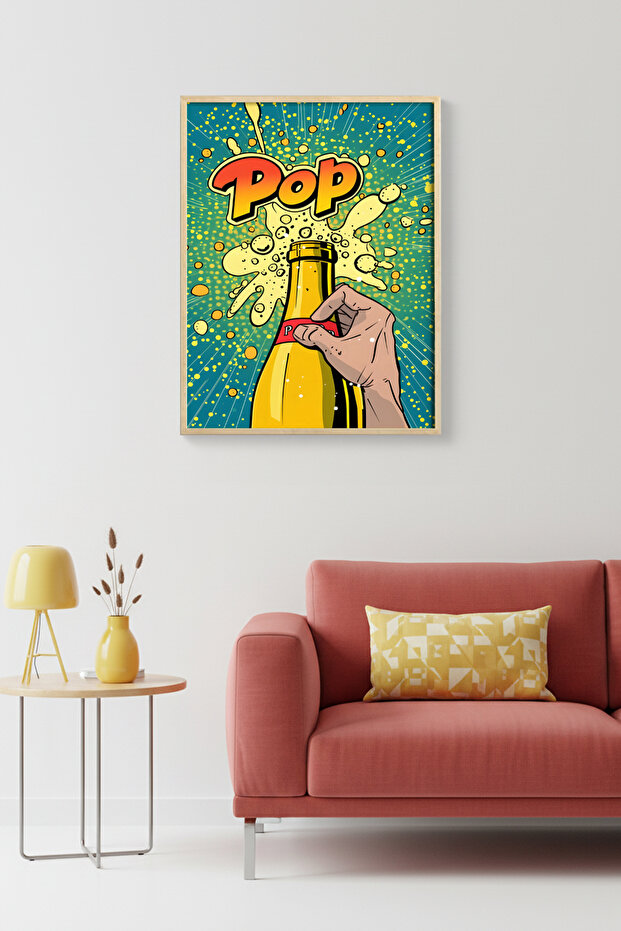 Natural Wood Framed Pop Art Patterned Painting - Vibrant Tones |   Huhu1931