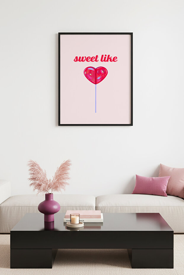 Black Wooden Framed Retro Heart Pop Art Painting - Sweet Cuteness | Huhu2525 - Single Table Black Frame