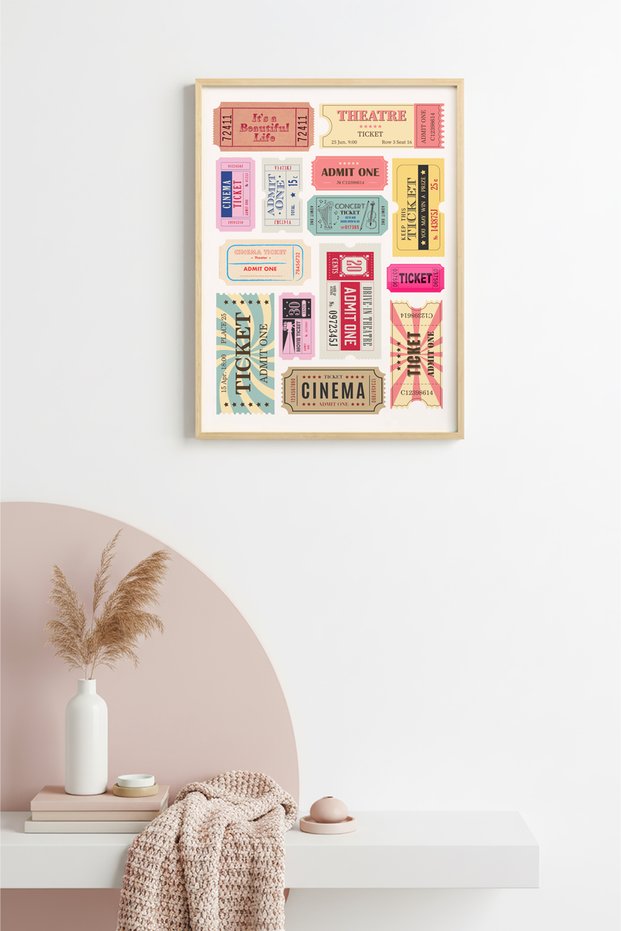 Natural Wood Framed Retro Movie Tickets Table - Vintage Cinema Venue Decoration | Huhu2804 - Single Table Natural Wood Frame