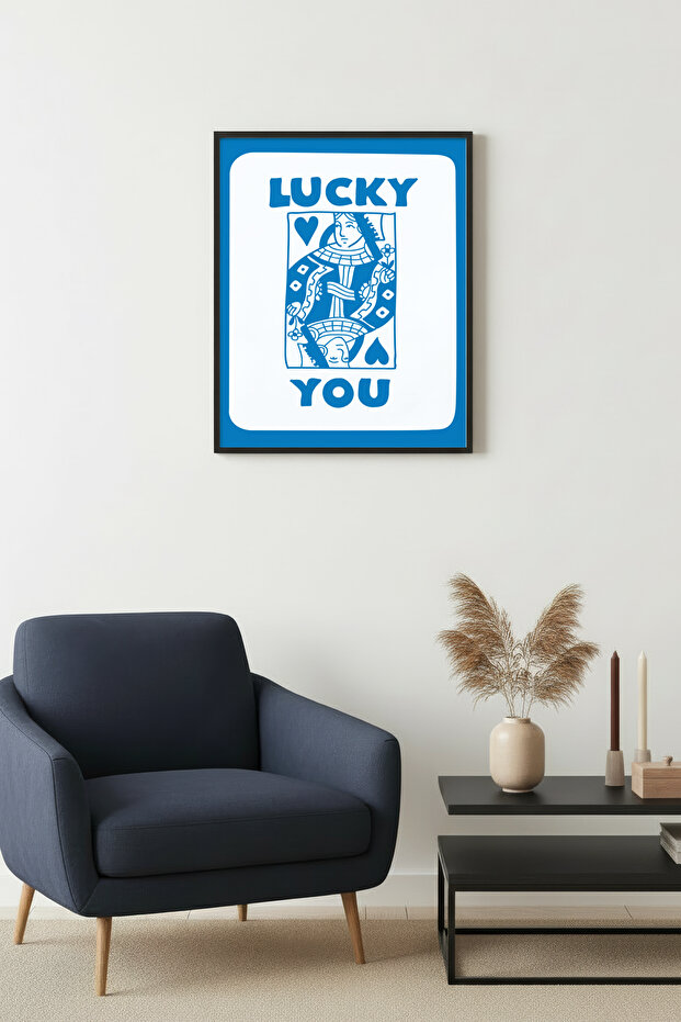 Black Wooden Framed Retro Painting - Pop Art Lucky Card Pattern | Huhu2684 - Single Table Black Frame