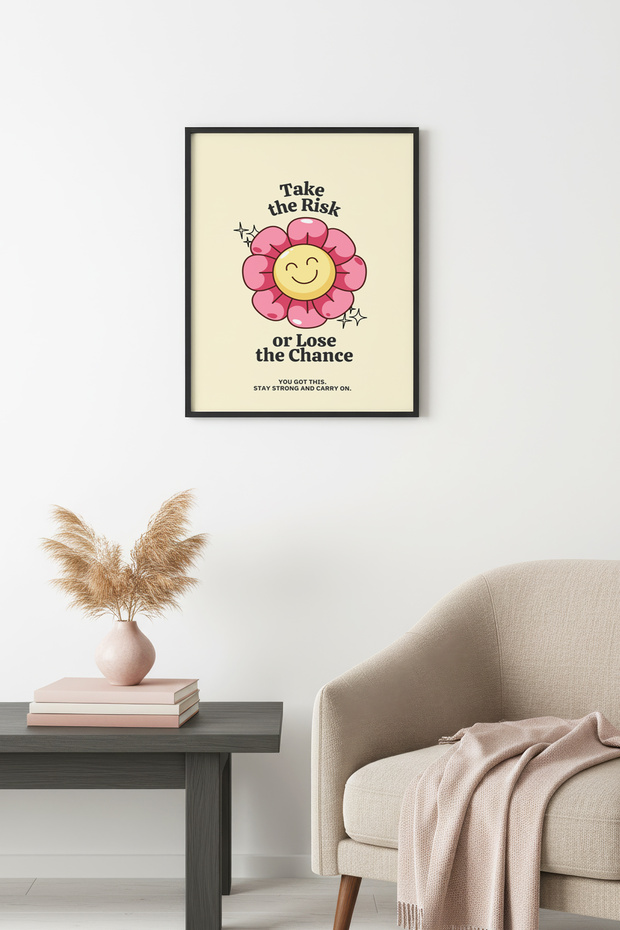 Black Wooden Framed Retro Floral Art Print - Motivational Quotes | Huhu2075 - Single Table Black Frame