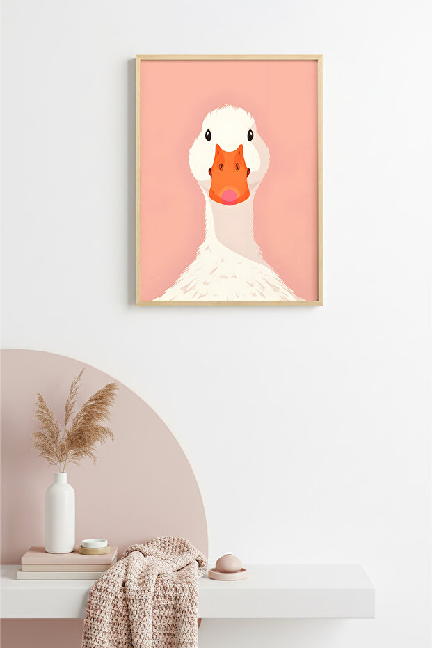 Natural Wood Framed Retro Bird Painting - Elegant Swan Portrait |   Huhu2626 - Single Table Natural Wood Frame