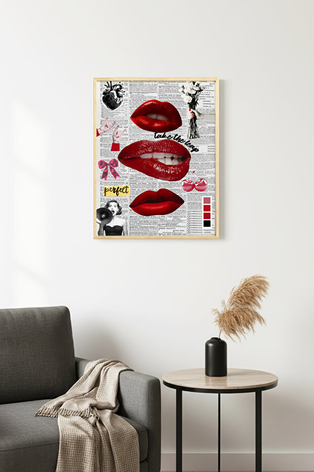Natural Wood Framed Retro Painting - Vintage Text Printed | Huhu2334 - Single Table Natural Wood Frame