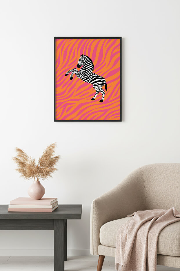 Black Wooden Framed Retro Zebra Painting - Vividly Patterned Animal Figure | Huhu2692 - Single Table Black Frame