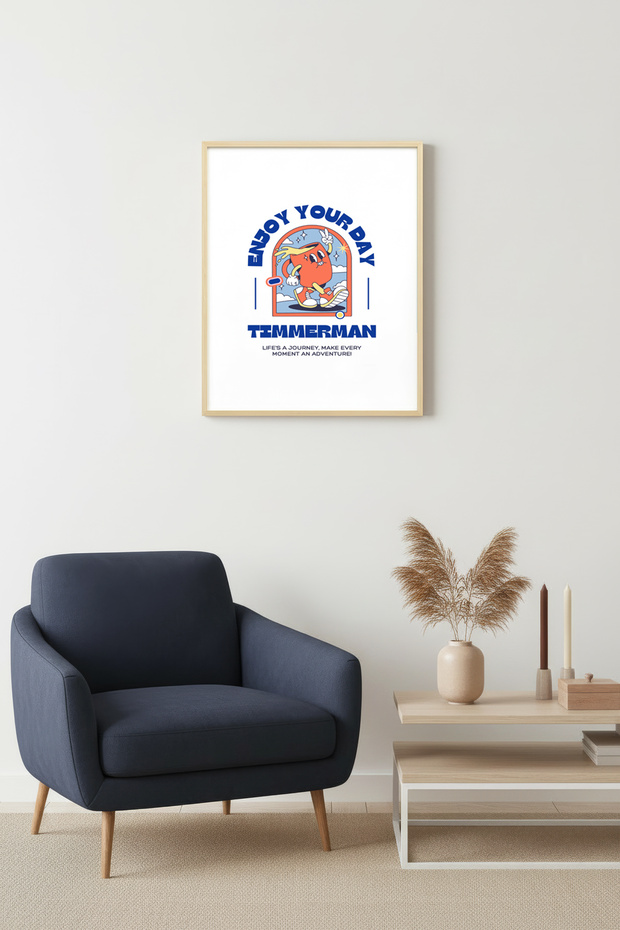 Natural Wood Framed Retro Pop Art Painting - Enjoy Your Day Motivation | Huhu2503 - Single Table Natural Wood Frame