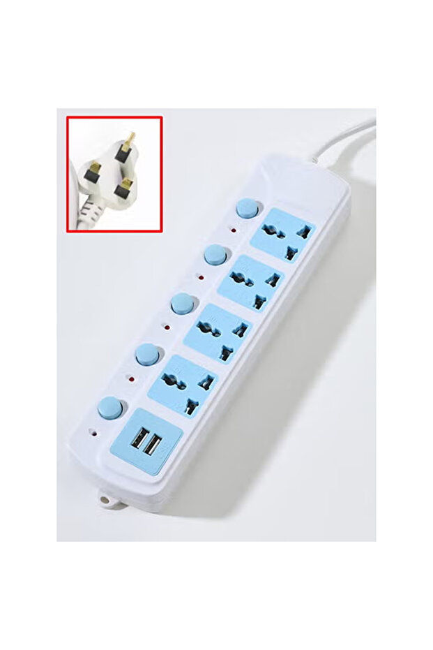 Multi-Purpose 4 Way Electrical Power Strip with 2 USB Ports and 4 Sockets, 2-Meter Extension Cord
