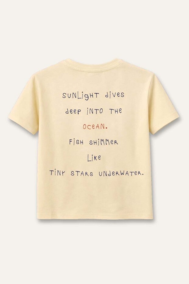 Boy's T-Shirt with Fish and Back Text Print
