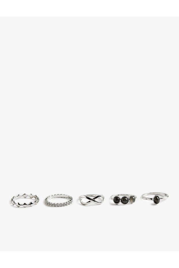 Stone Detailed 5-Piece Ring Set