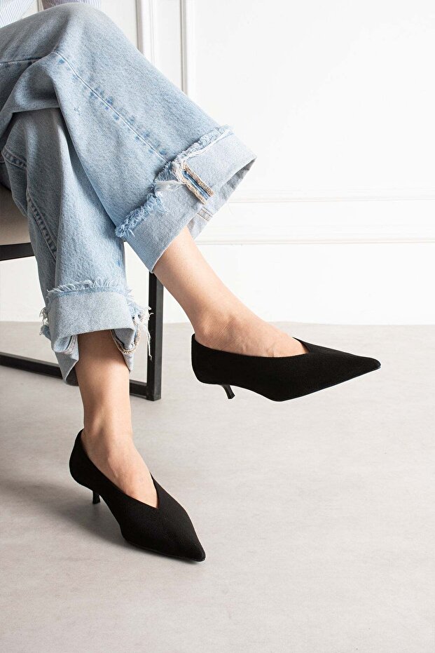 Louod Women's Stiletto Thin Heels Black Suede