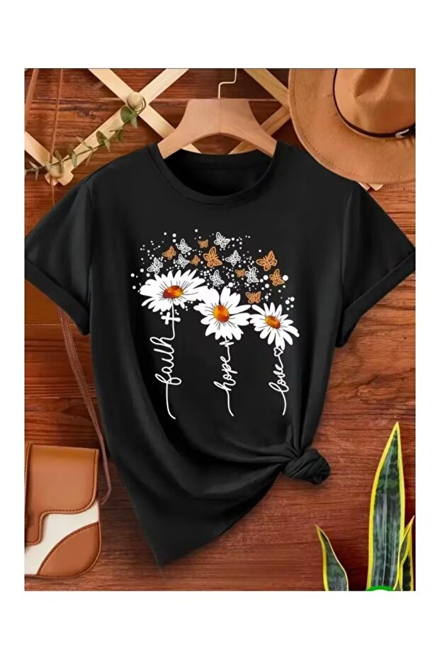 3 Daisy Printed Oversize T-Shirt / T-Shirt