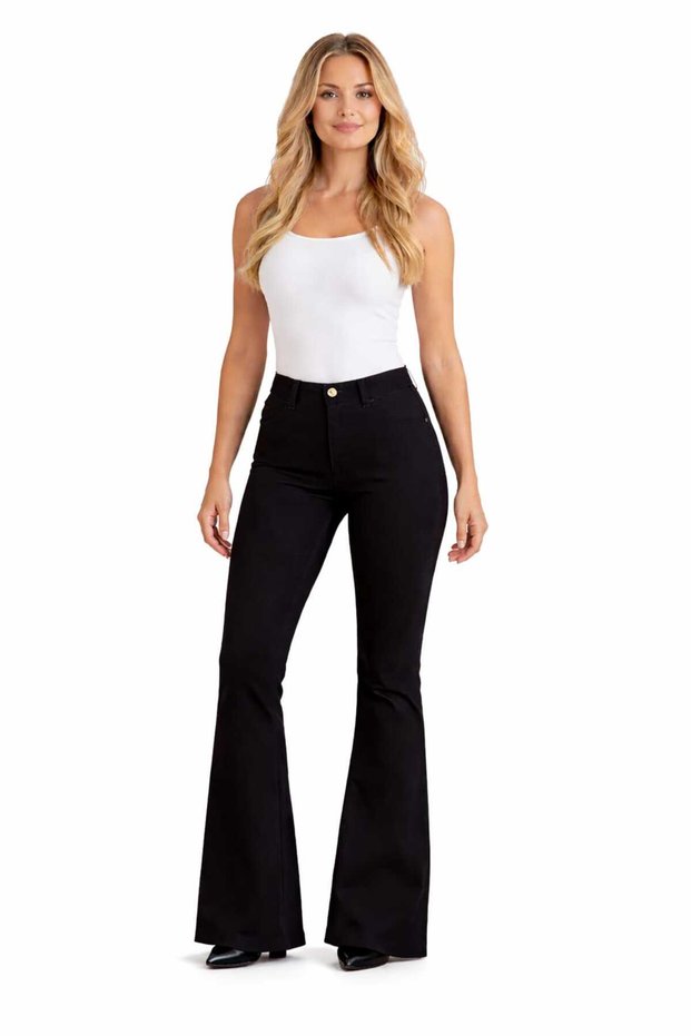 High Waist Slimming Spanish Flare Black Steel Knitted Pants