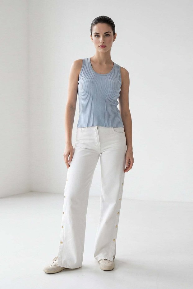 Baby Blue Sleeveless Crew Neck Knitwear