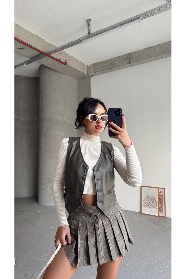 Leather Vest Khaki Green - Khaki Green