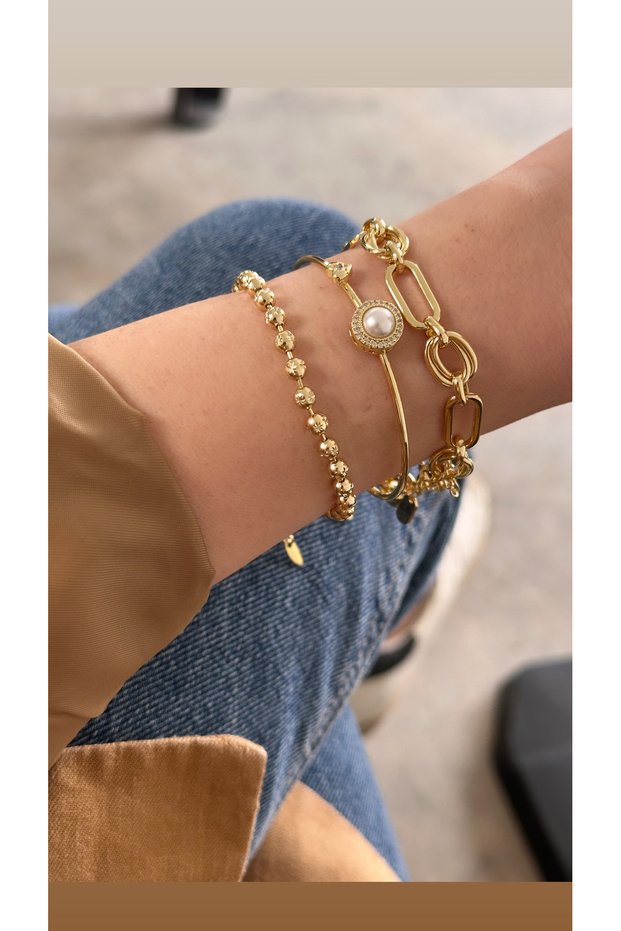 Gd&Xp&Cm Pearl Detailed 3-Piece Choker&Dorika&Paperclip Jewelry Model Stylish Bracelet Combination