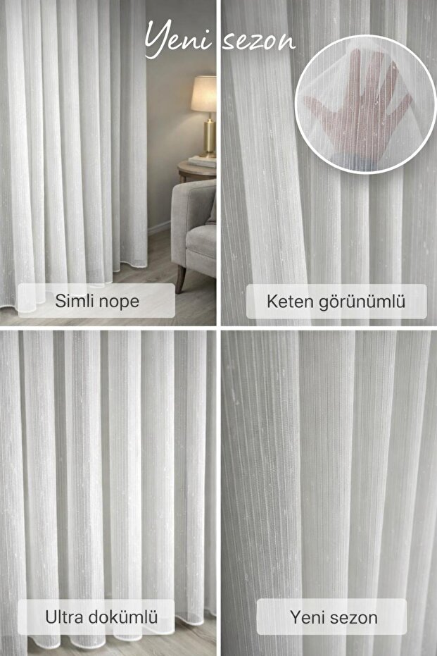 No Ironing Required Glittery Nope Model Modern New Season Tulle Curtain 1/2 Sparse Pleated Special Size