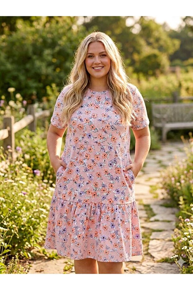 Women's Plus Size Skirt with Ruffle Pockets Lycra Combed Cotton Viscose Dress