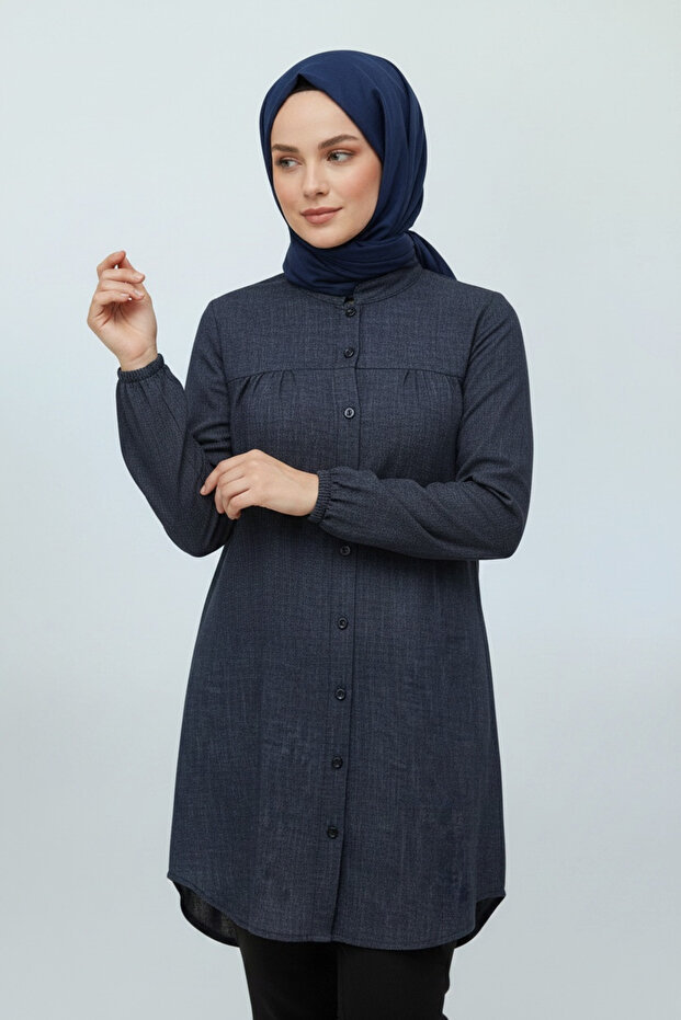 Women's Shirt with Stylish Collar, Elastic Sleeves and Buttons