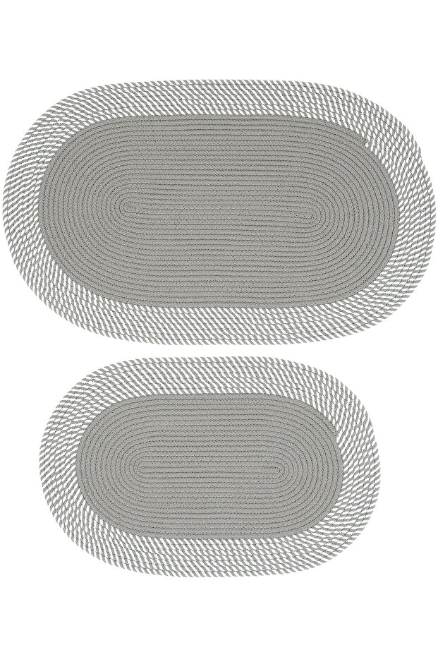 Luke Gray Oval Modern Bath Mat Non-Slip Soft Patterned Hand Woven Decorative Set of 2 (40X60 50X80)