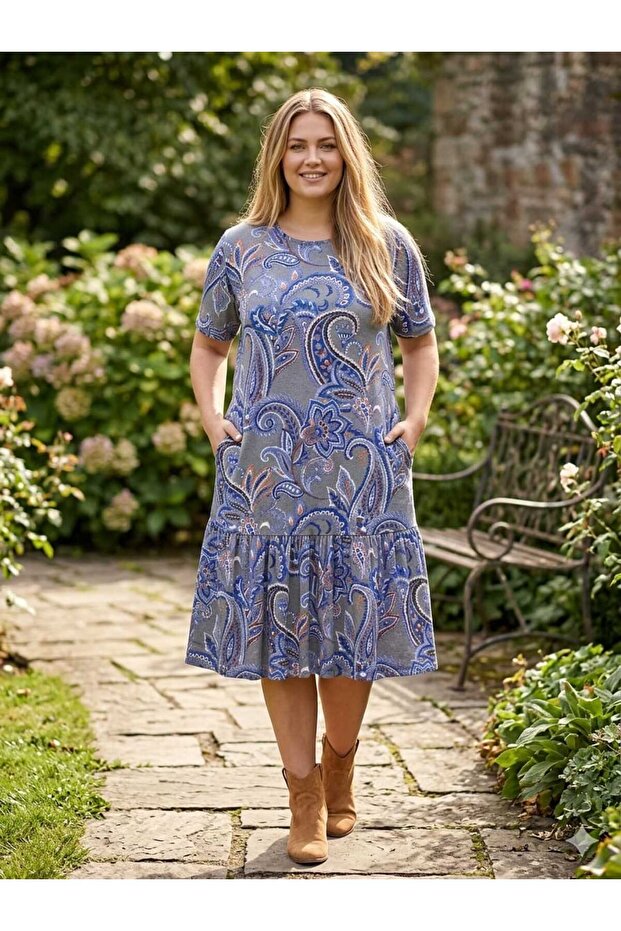 Women's Plus Size Skirt with Ruffle Pockets Lycra Combed Cotton Viscose Dress