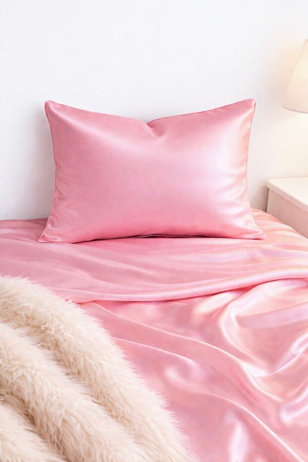 Pink Satin Pillowcase with Zipper 50 X 70