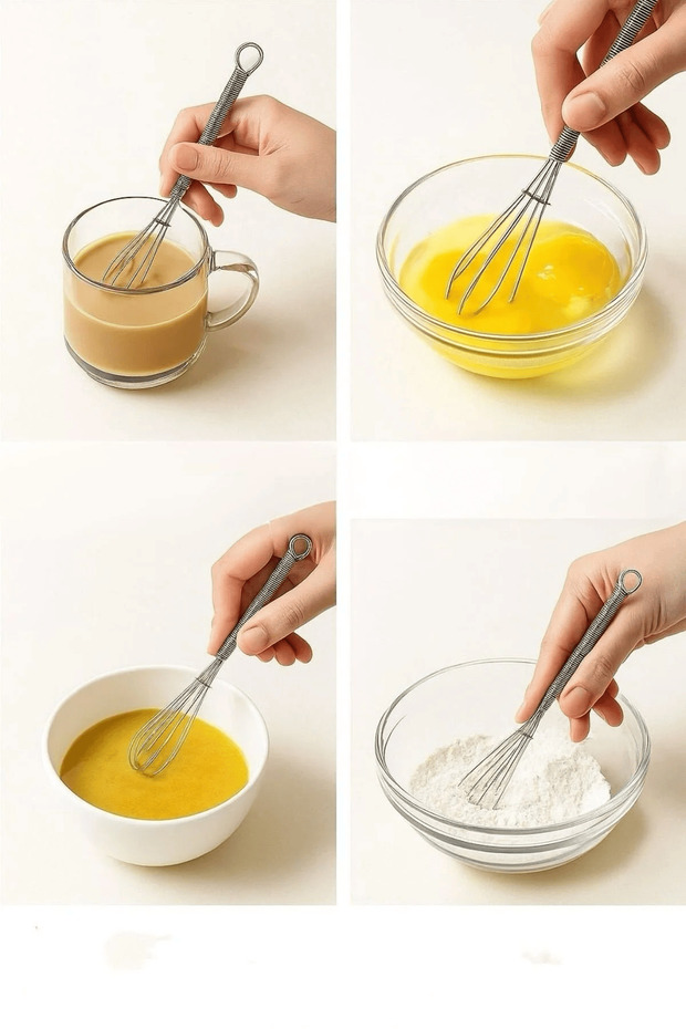 6-Piece Whisk and Teaspoon Set – Multi-Purpose Mixing Spoon with Spiral Whisk Design