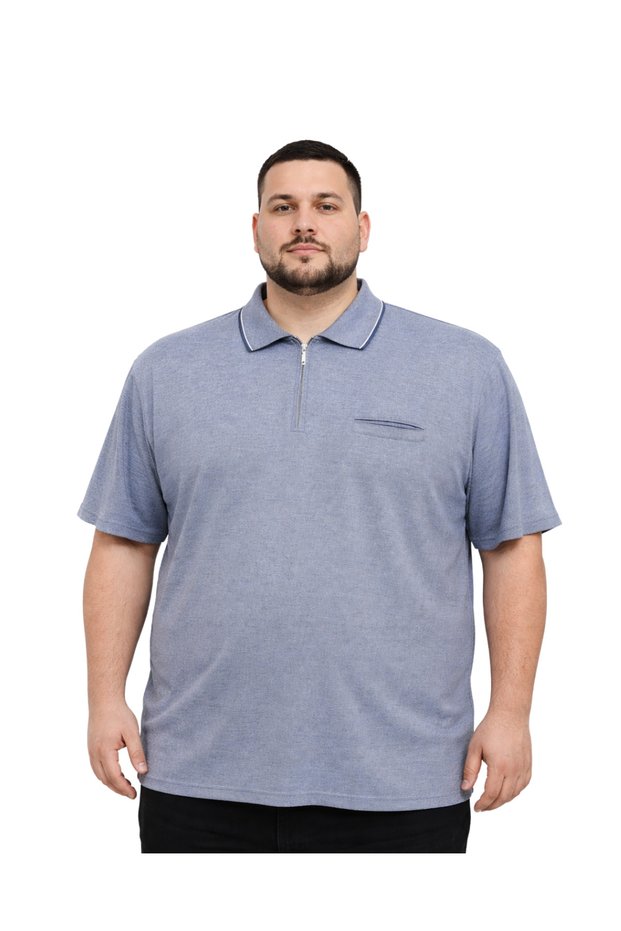 Men's Plus Size Melange Aviator Polo Collar Short Sleeve Pocket T-Shirt 3Xl-4Xl-5Xl-6Xl