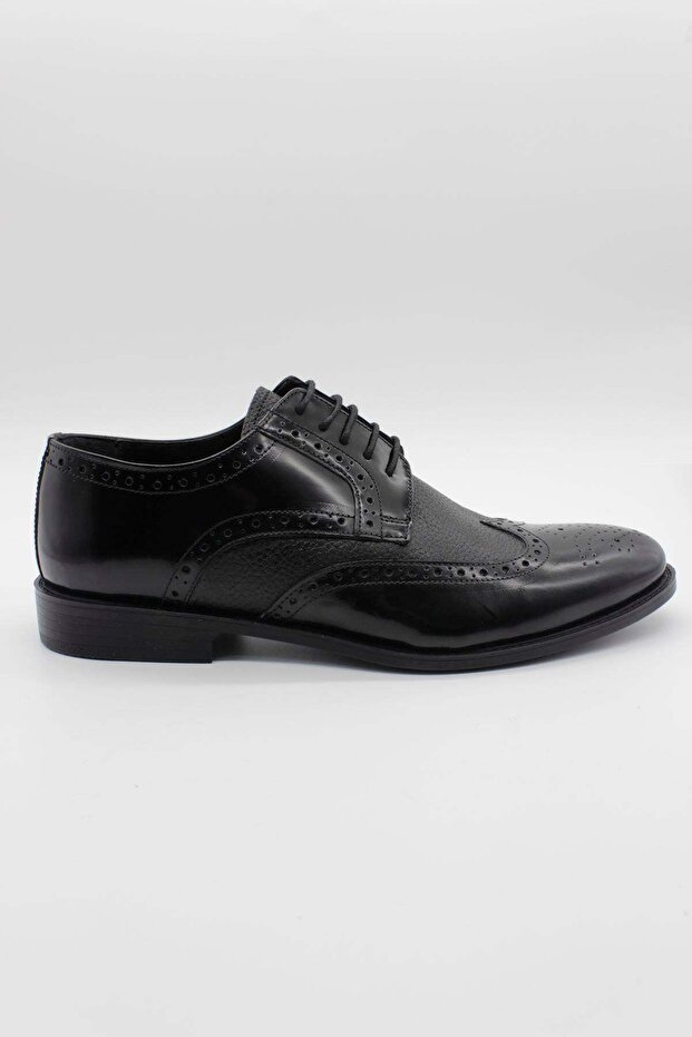 Men's Black 100% Leather Analin Laced Classic Shoes 1033245176_002