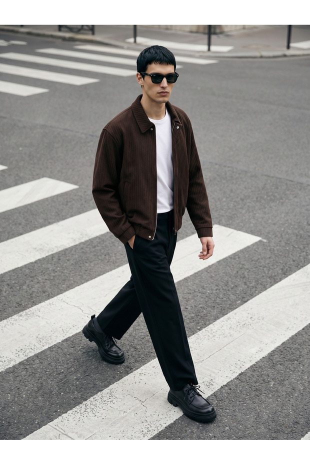 Old Money Bomber Textured Oversize Jacket