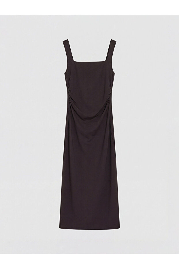 Nevavm with a Difference Xside Brown Square Neck Gathered Bodycon Dress - S6D208Z8-S7U
