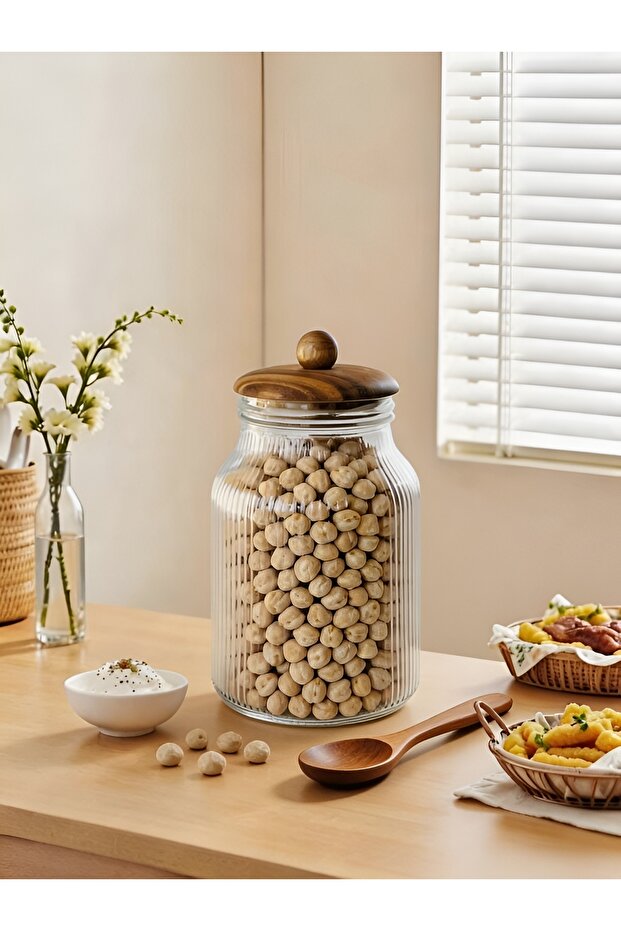 وعاء زجاجي سعة 2500 مل مع غطاء أكاسيا