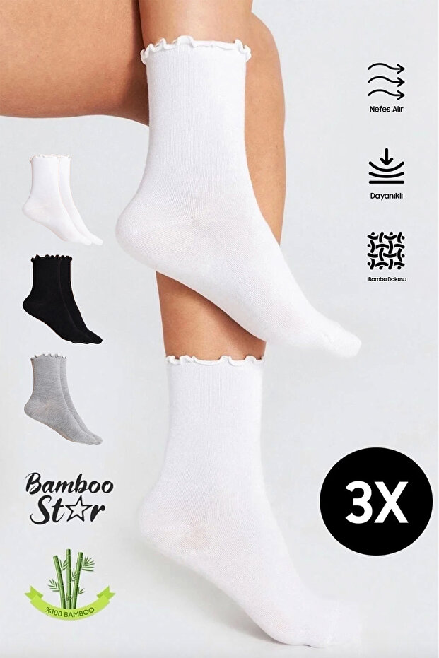 Bamboo Women's Ruffled Elasticless Seamless Women's Socks 3-Piece Assortment Socks/Non-Marking/Non-Tightening Socks