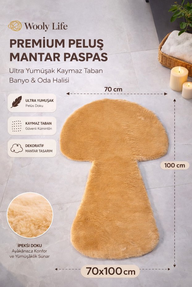 Plush carpet with mushroom pattern 70x100 mat for children's room.