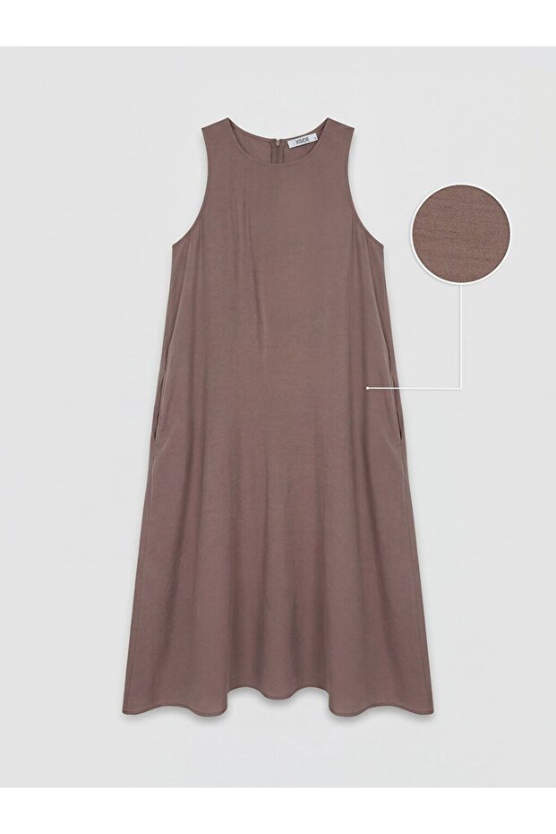 Crew Neck A-Line Dress with Pockets