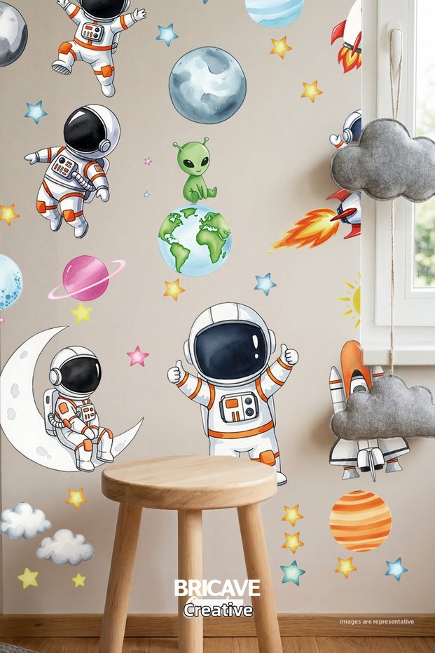 Astronaut Space Travel and Planets Sticker Children's Room Wall Door Glass Sticker Sticker