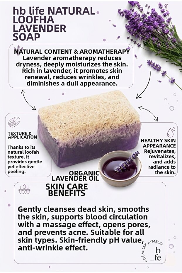 Natural Pumpkin Fiber Lavender Soap 110 Gr Purifying Relaxing Skin Care with Exfoliating Effect
