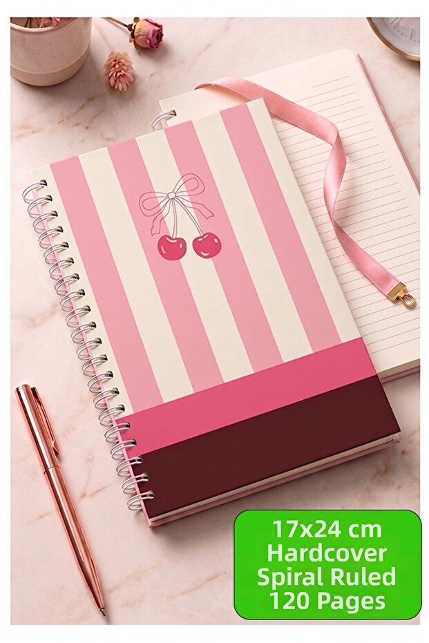 Pink Hard Cover Spiral Lined Notebook 17X24Cm 120 Sheets 1 Piece Notepad School Office Notebook