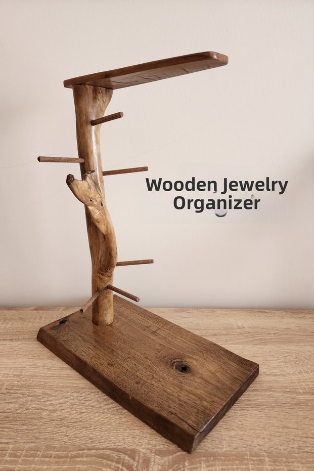 Natural Wooden Jewelry Organizer | Handmade Accessory Stand | Necklace, Bracelet, Watch Organizer