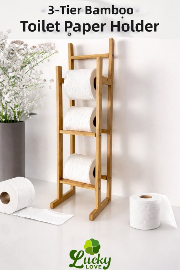 Bamboo Luxury Wooden Toilet Paper Holder with Spare Stand Wooden Bathroom Accessory Wc Paper Holder, Napkin Holder