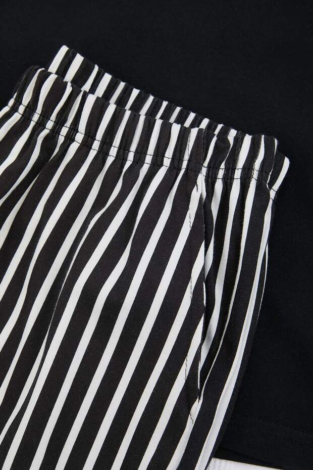 Siyah Regular Pamuklu Kısa Kol Üst Ayıcık Baskılı Alt Çizgili Pijama Takımı TMNSS26PT00013 - 6