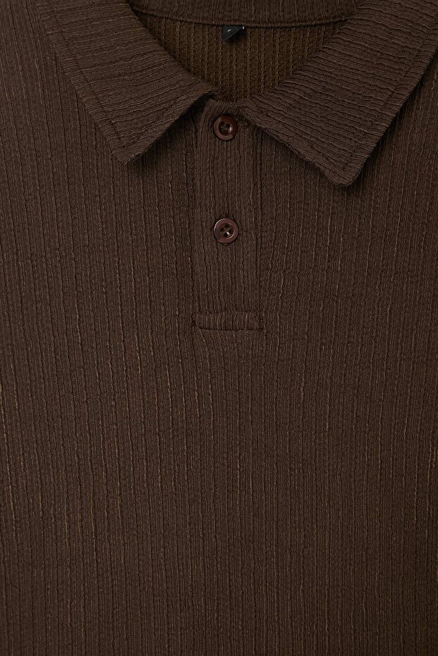 Kahverengi Regular/Normal Kesim Dokulu Polo Yaka T-shirt TMNSS26PO00005 - 5