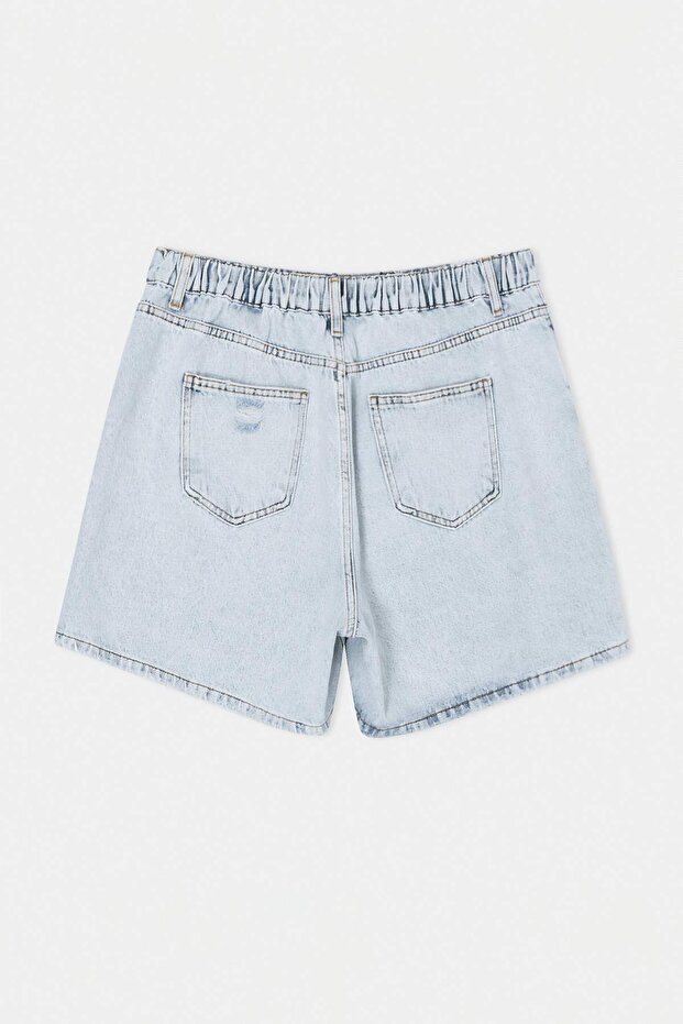 Mavi Düğme Detaylı Kruvaze Lastikli Yüksek Bel %100 Pamuk Non-Stretch Denim Şort Etek TBBSS26AP00021 - 7