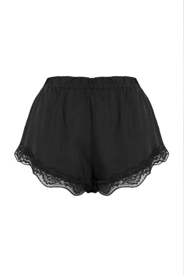 Siyah 3'lü Çeyiz Set Tül ve Dantel Detaylı Viskon Dokuma Pijama Takımı+Sabahlık THMSS26PT00182 - 9
