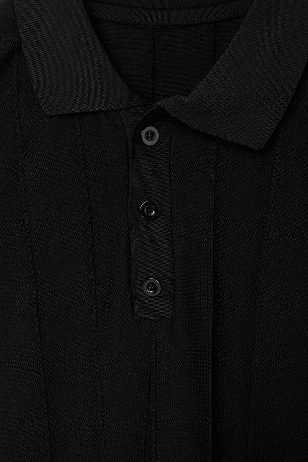 Siyah Slim/Dar Kesim Dokulu Polo Yaka T-shirt TMNSS26PO00039 - 5