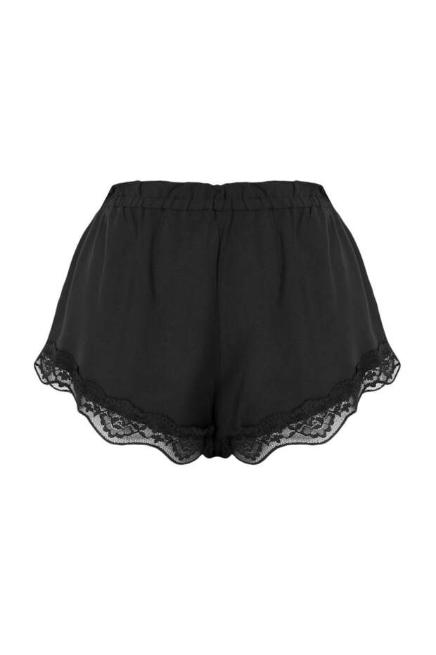 Siyah 3'lü Çeyiz Set Tül ve Dantel Detaylı Viskon Dokuma Pijama Takımı+Sabahlık THMSS26PT00182 - 8