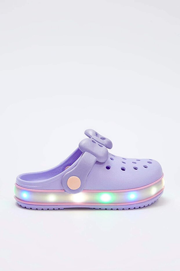 Lila Işıklı Fiyonklu Detaylı Hafif Taban Küçük Kız Çocuk Kids Eva Sandalet Terlik TAKSS25SD00045 - 6