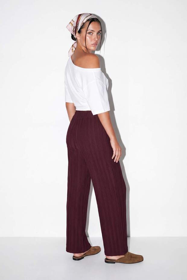 Bordo Geniş Paça Rahat Kalıp Pantolon TDRSS26PL00012 - 4